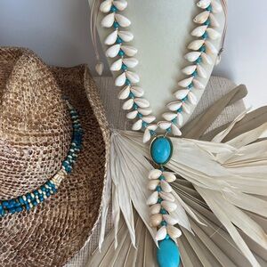 Turquoise Stone and White Shell Necklace, NWT